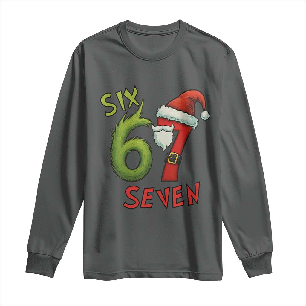 67 Six Seven Christmas Meme Long Sleeve Shirt Funny Santa Xmas TS14 Dark Heather Print Your Wear