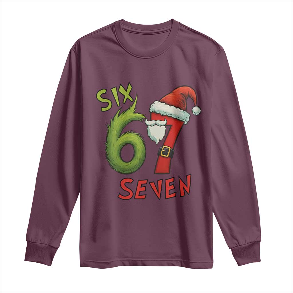 67 Six Seven Christmas Meme Long Sleeve Shirt Funny Santa Xmas TS14 Maroon Print Your Wear