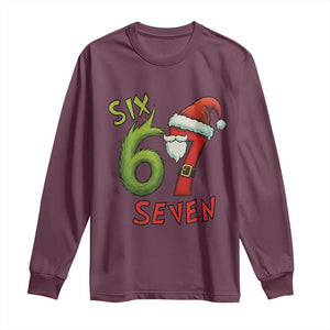 67 Six Seven Christmas Meme Long Sleeve Shirt Funny Santa Xmas TS14 Maroon Print Your Wear