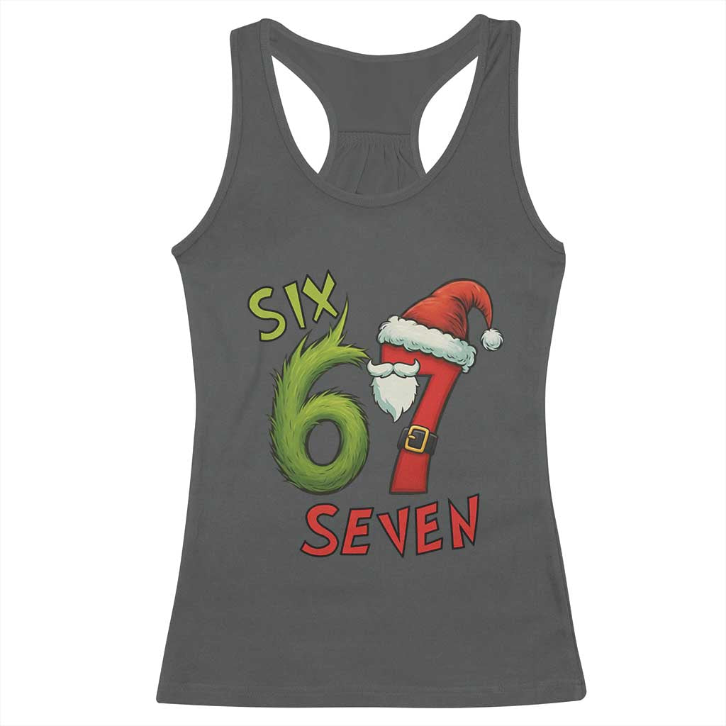 67 Six Seven Christmas Meme Racerback Tank Top Funny Santa Xmas TS14 Dark Heather Print Your Wear