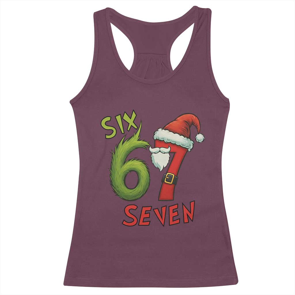 67 Six Seven Christmas Meme Racerback Tank Top Funny Santa Xmas TS14 Maroon Print Your Wear