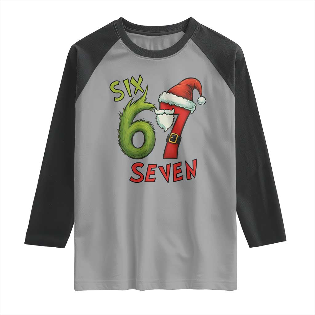 67 Six Seven Christmas Meme Raglan Shirt Funny Santa Xmas TS14 Sport Gray Black Print Your Wear