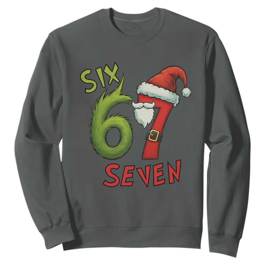 67 Six Seven Christmas Meme Sweatshirt Funny Santa Xmas TS14 Dark Heather Print Your Wear