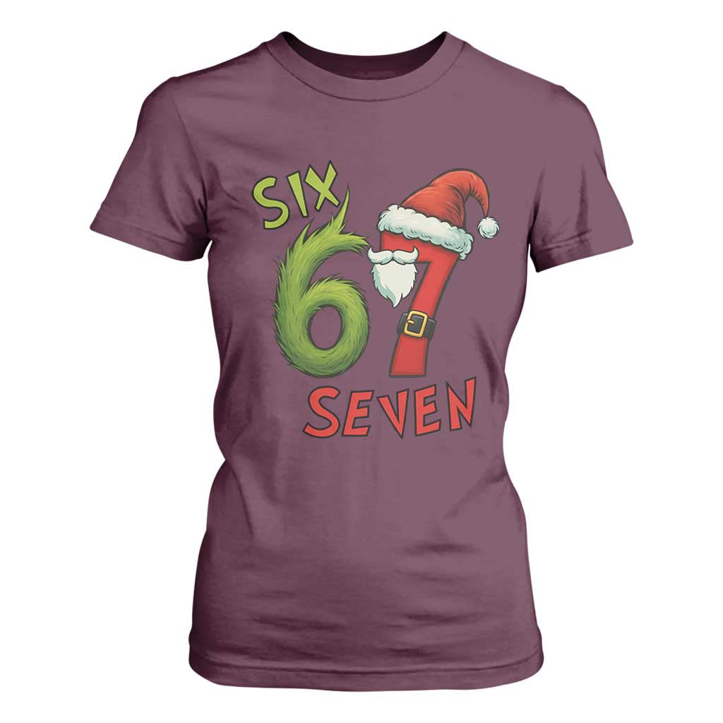 67 Six Seven Christmas Meme T Shirt For Women Funny Santa Xmas TS14 Maroon Print Your Wear