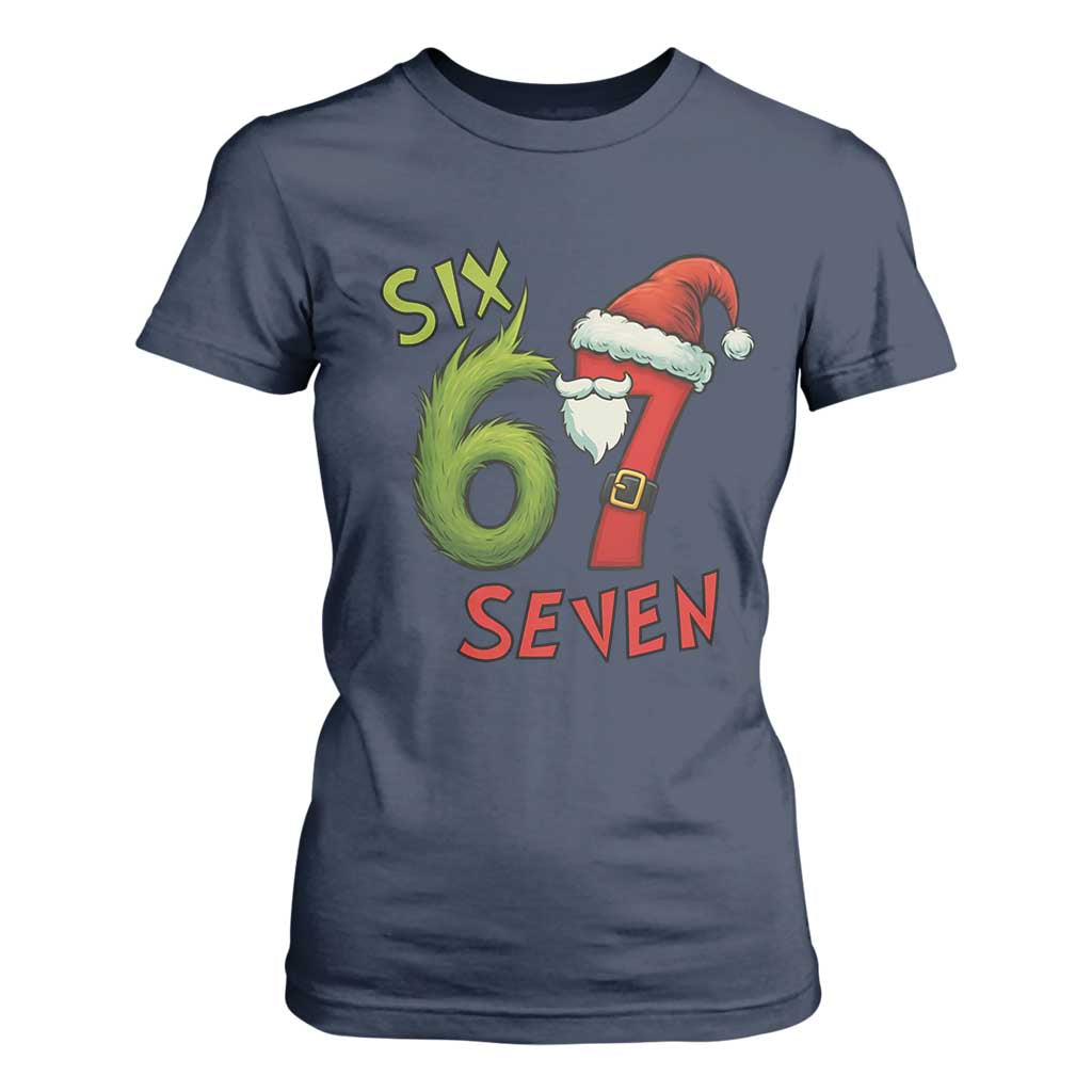 67 Six Seven Christmas Meme T Shirt For Women Funny Santa Xmas TS14 Navy Print Your Wear