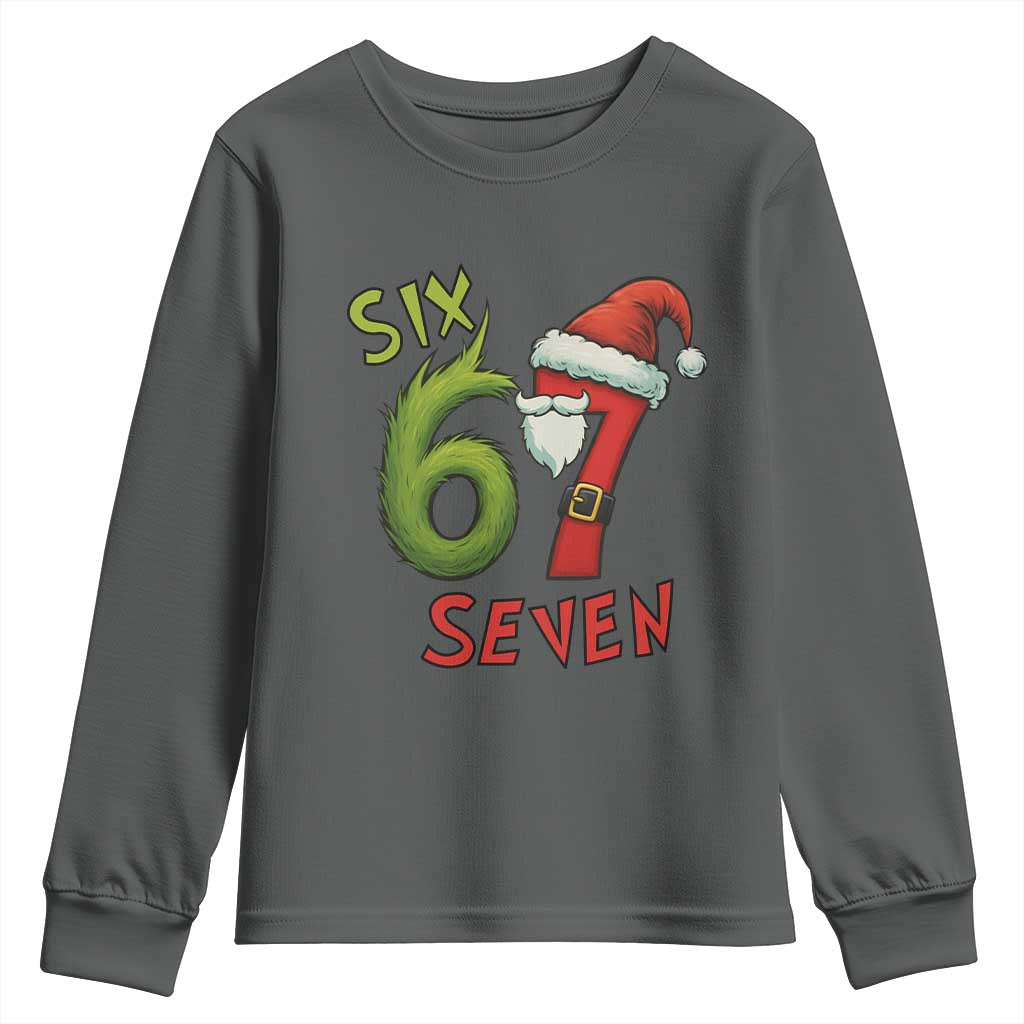 67 Six Seven Christmas Meme Youth Sweatshirt Funny Santa Xmas TS14 Dark Heather Print Your Wear