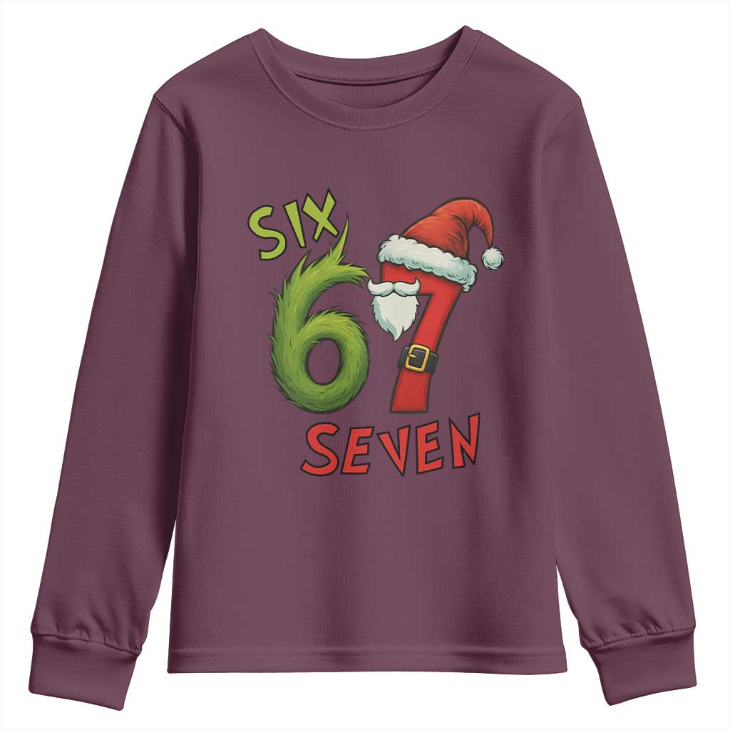 67 Six Seven Christmas Meme Youth Sweatshirt Funny Santa Xmas TS14 Maroon Print Your Wear