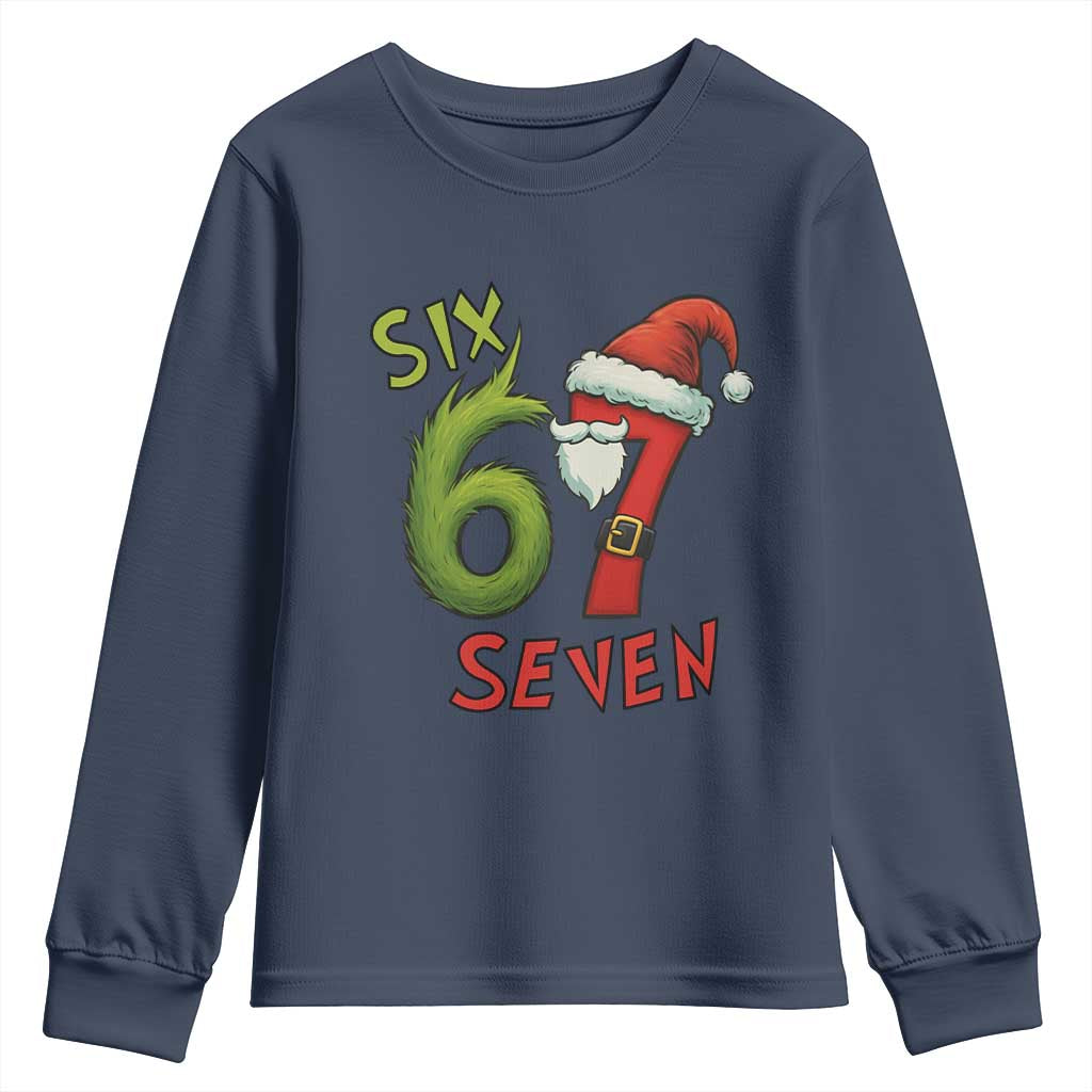 67 Six Seven Christmas Meme Youth Sweatshirt Funny Santa Xmas TS14 Navy Print Your Wear