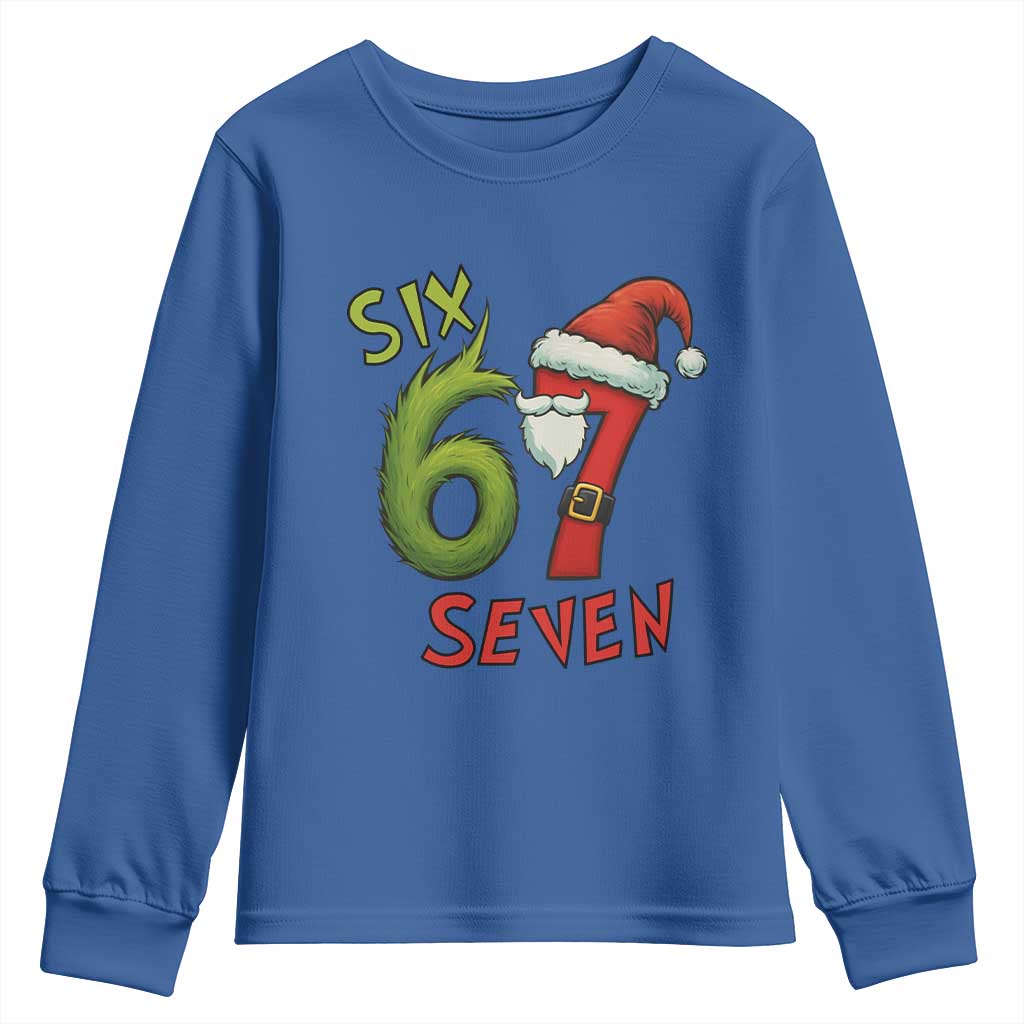 67 Six Seven Christmas Meme Youth Sweatshirt Funny Santa Xmas TS14 Royal Blue Print Your Wear