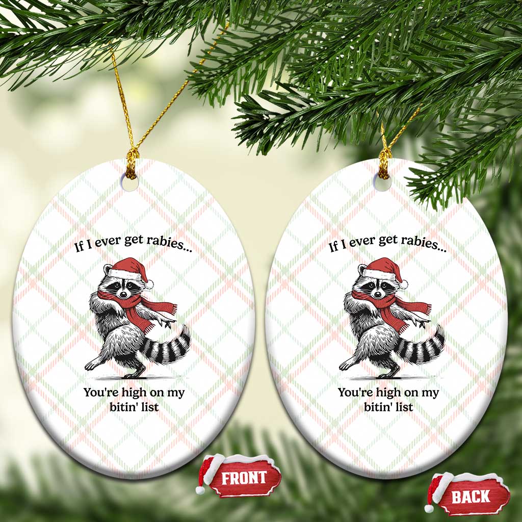 Funny Racoon Christmas Ceramic Ornament If I Ever Get Rabies You're High On My Bitting List TS14 Print Your Wear