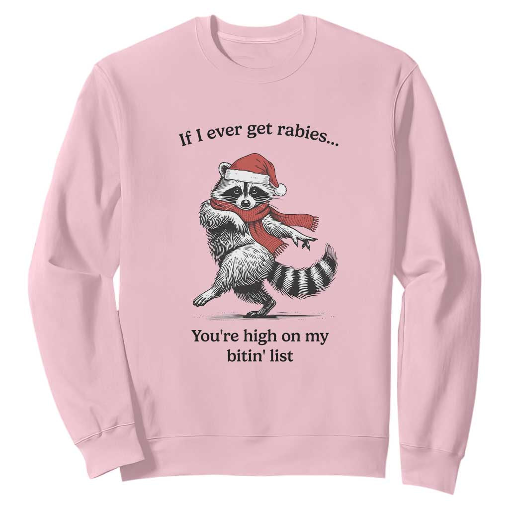 Funny Racoon Christmas Sweatshirt If I Ever Get Rabies You're High On My Bitting List TS14 Light Pink Print Your Wear