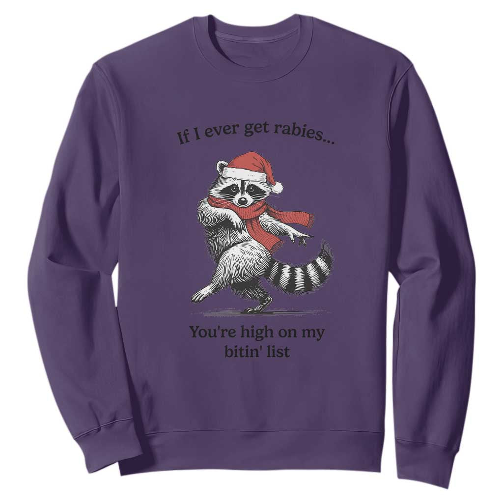 Funny Racoon Christmas Sweatshirt If I Ever Get Rabies You're High On My Bitting List TS14 Purple Print Your Wear