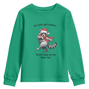 Funny Racoon Christmas Youth Sweatshirt If I Ever Get Rabies You're High On My Bitting List TS14 Irish Green Print Your Wear