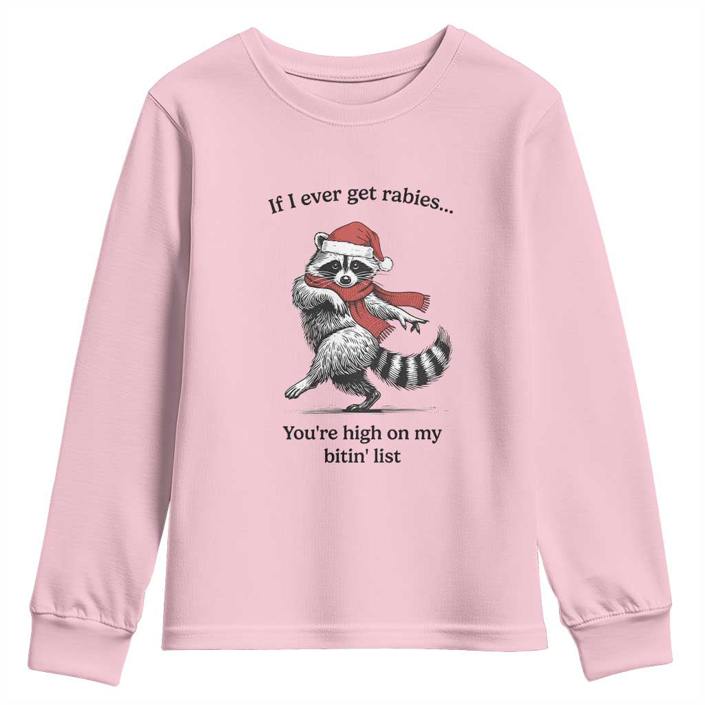 Funny Racoon Christmas Youth Sweatshirt If I Ever Get Rabies You're High On My Bitting List TS14 Light Pink Print Your Wear