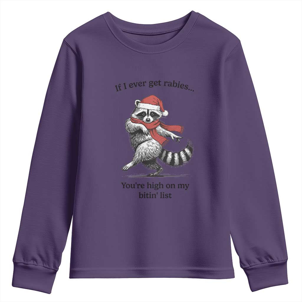 Funny Racoon Christmas Youth Sweatshirt If I Ever Get Rabies You're High On My Bitting List TS14 Purple Print Your Wear