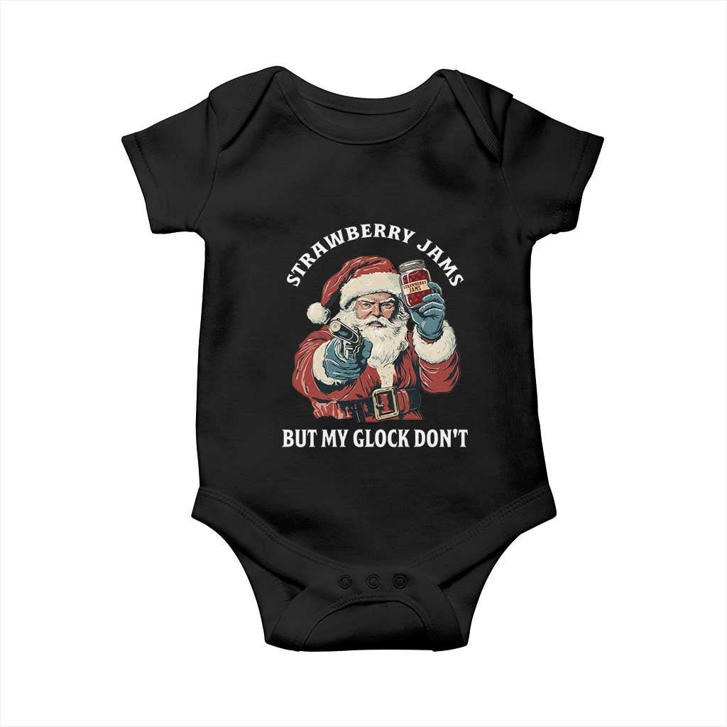 Strawberry Jams But My Gun Do Not Baby Onesie Funny Santa Gun Christmas TS14 Black Print Your Wear