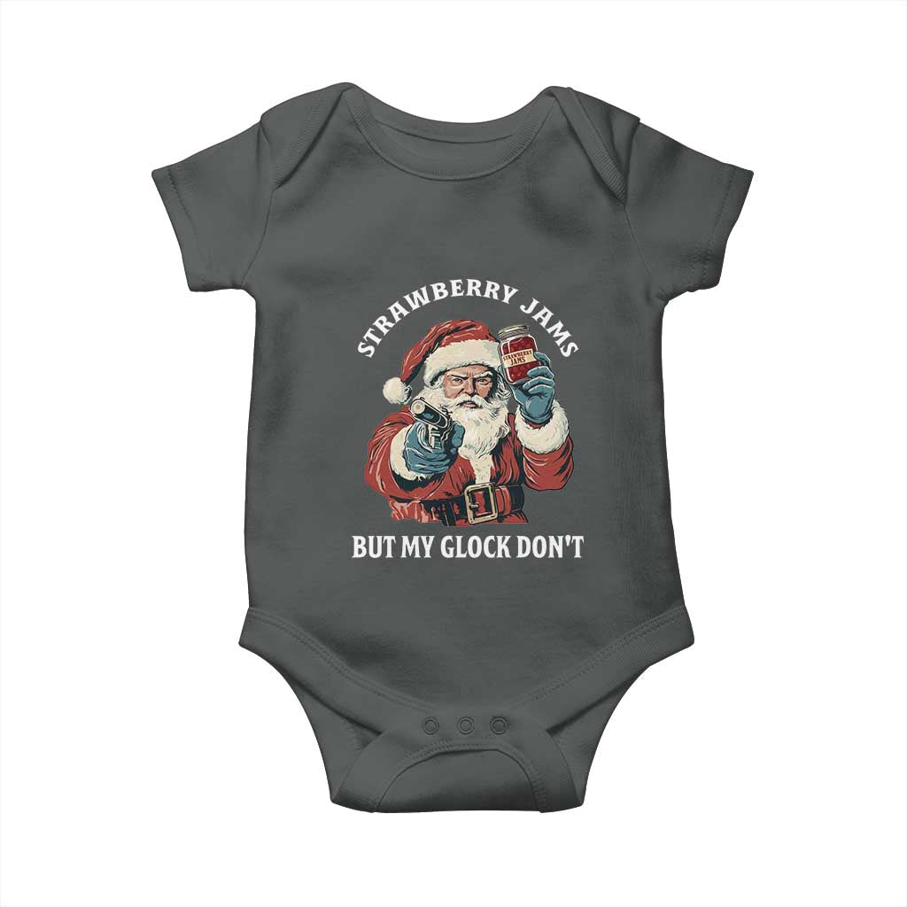 Strawberry Jams But My Gun Do Not Baby Onesie Funny Santa Gun Christmas TS14 Dark Heather Print Your Wear