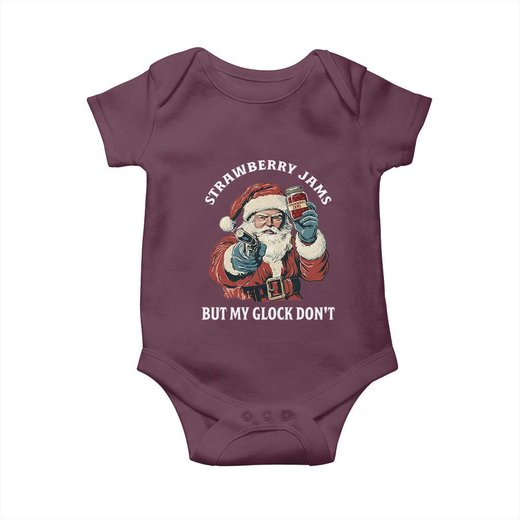 Strawberry Jams But My Gun Do Not Baby Onesie Funny Santa Gun Christmas TS14 Maroon Print Your Wear
