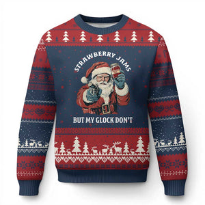 Strawberry Jams But My Gun Do Not Ugly Christmas Sweater Funny Santa Gun Xmas TS14 Navy Red Print Your Wear