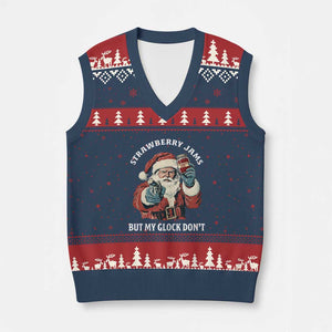 Strawberry Jams But My Gun Do Not V-Neck Knit Sweater Vest Funny Santa Gun Xmas TS14 Navy Red Print Your Wear