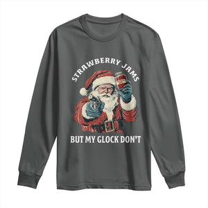 Strawberry Jams But My Gun Do Not Long Sleeve Shirt Funny Santa Gun Christmas TS14 Dark Heather Print Your Wear