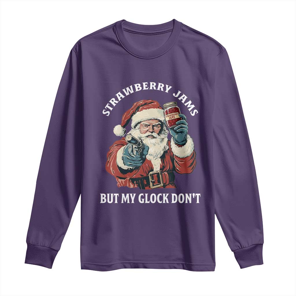 Strawberry Jams But My Gun Do Not Long Sleeve Shirt Funny Santa Gun Christmas TS14 Purple Print Your Wear