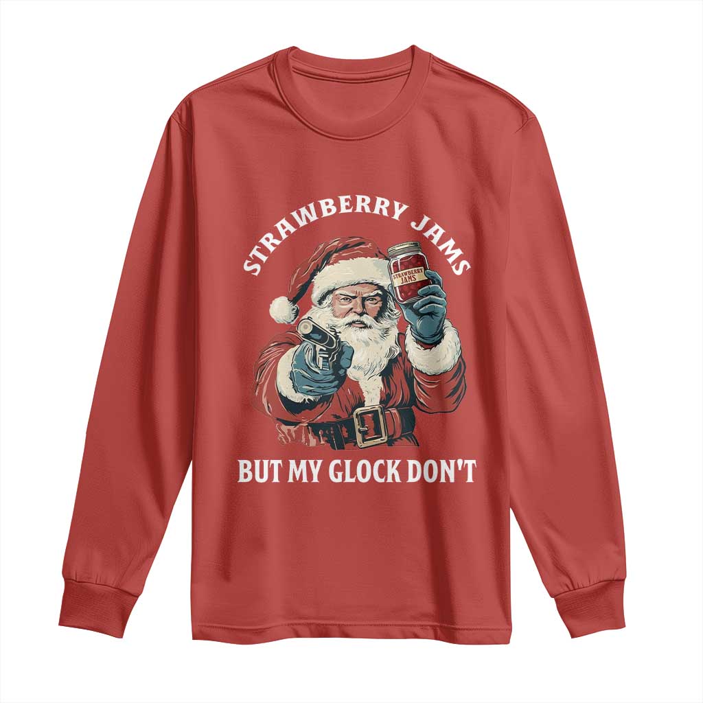 Strawberry Jams But My Gun Do Not Long Sleeve Shirt Funny Santa Gun Christmas TS14 Red Print Your Wear