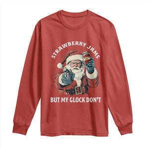 Strawberry Jams But My Gun Do Not Long Sleeve Shirt Funny Santa Gun Christmas TS14 Red Print Your Wear