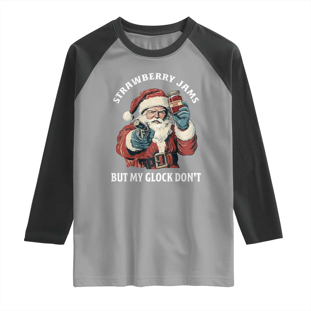 Strawberry Jams But My Gun Do Not Raglan Shirt Funny Santa Gun Christmas TS14 Sport Gray Black Print Your Wear