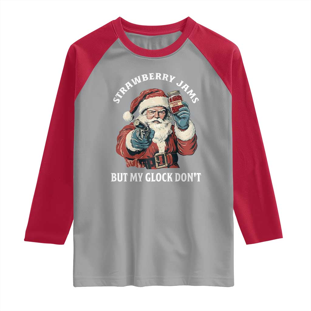 Strawberry Jams But My Gun Do Not Raglan Shirt Funny Santa Gun Christmas TS14 Sport Gray Red Print Your Wear