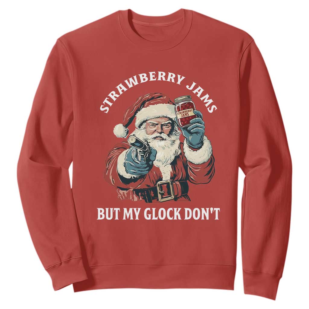 Strawberry Jams But My Gun Do Not Sweatshirt Funny Santa Gun Christmas TS14 Red Print Your Wear