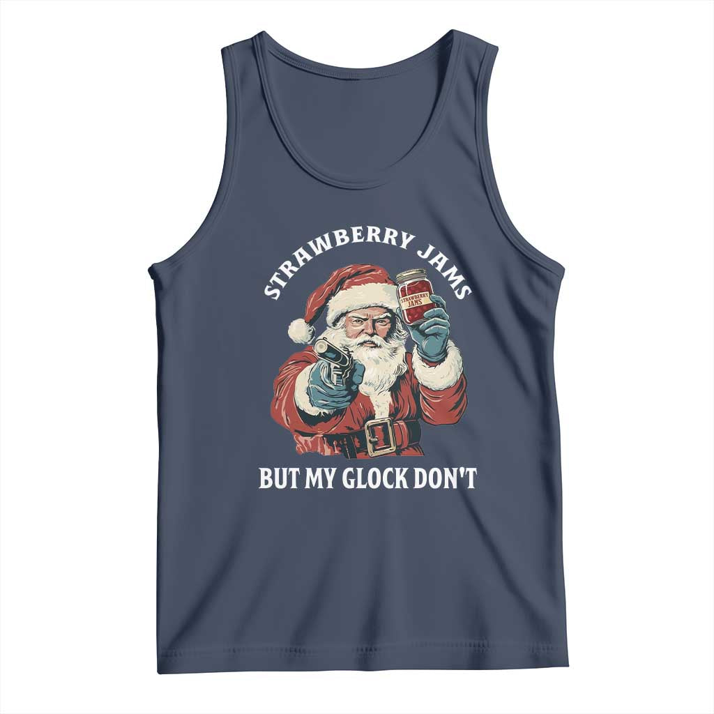Strawberry Jams But My Gun Do Not Tank Top Funny Santa Gun Christmas TS14 Navy Print Your Wear