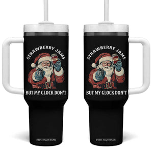 Strawberry Jams But My Gun Do Not Tumbler With Handle Funny Santa Gun Christmas TS14 One Size: 40 oz Black Print Your Wear