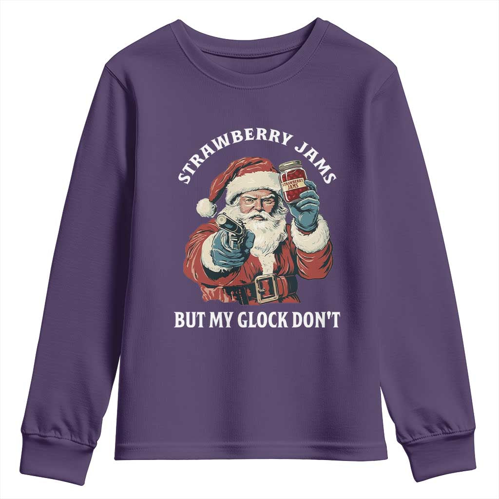 Strawberry Jams But My Gun Do Not Youth Sweatshirt Funny Santa Gun Christmas TS14 Purple Print Your Wear