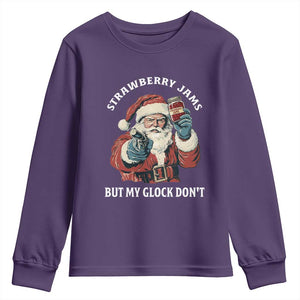 Strawberry Jams But My Gun Do Not Youth Sweatshirt Funny Santa Gun Christmas TS14 Purple Print Your Wear