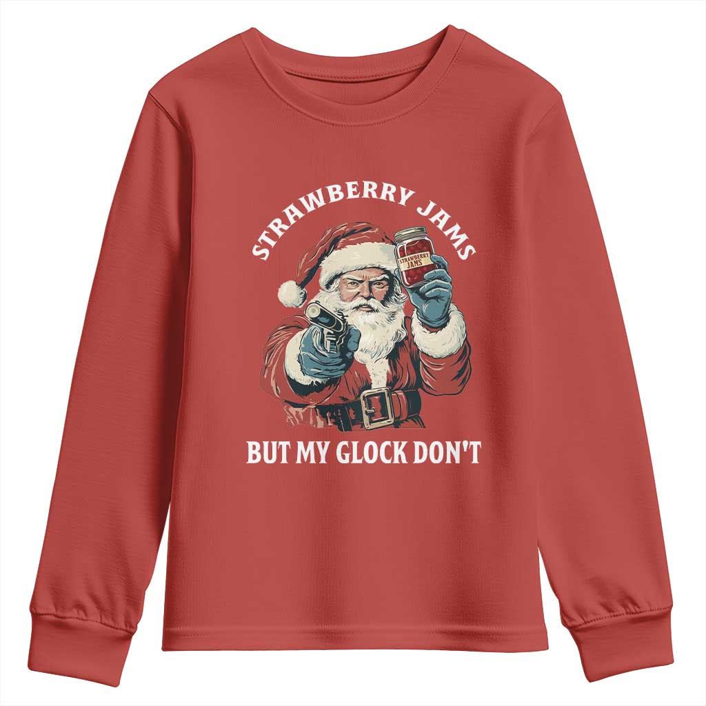 Strawberry Jams But My Gun Do Not Youth Sweatshirt Funny Santa Gun Christmas TS14 Red Print Your Wear