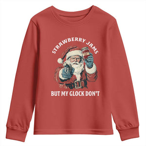 Strawberry Jams But My Gun Do Not Youth Sweatshirt Funny Santa Gun Christmas TS14 Red Print Your Wear