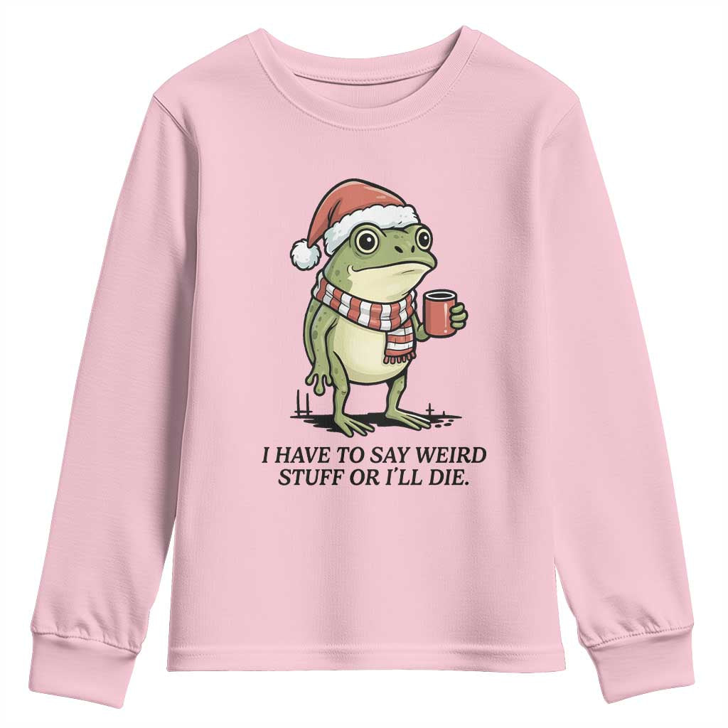 I Have to Say Weird Stuff Or I Will Die Youth Sweatshirt Funny Frog Christmas Meme TS14 Light Pink Print Your Wear