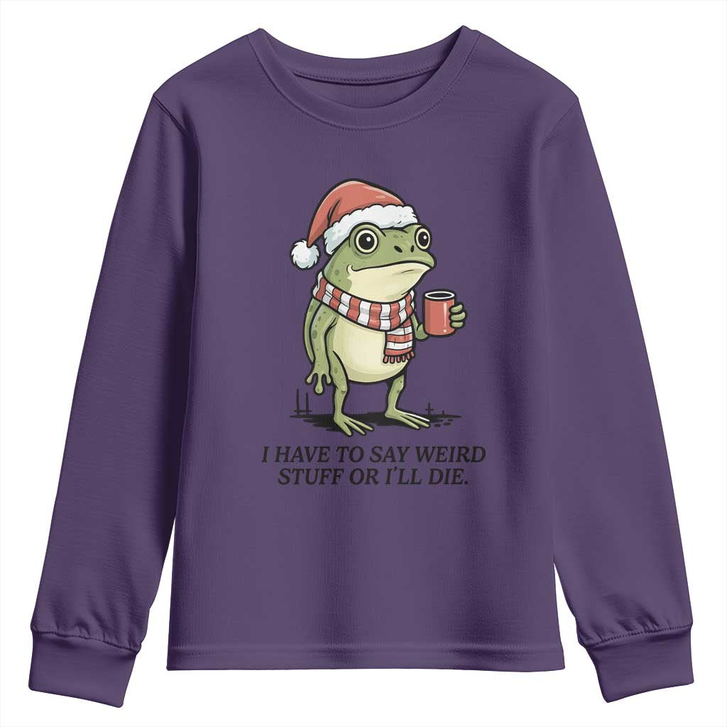 I Have to Say Weird Stuff Or I Will Die Youth Sweatshirt Funny Frog Christmas Meme TS14 Purple Print Your Wear