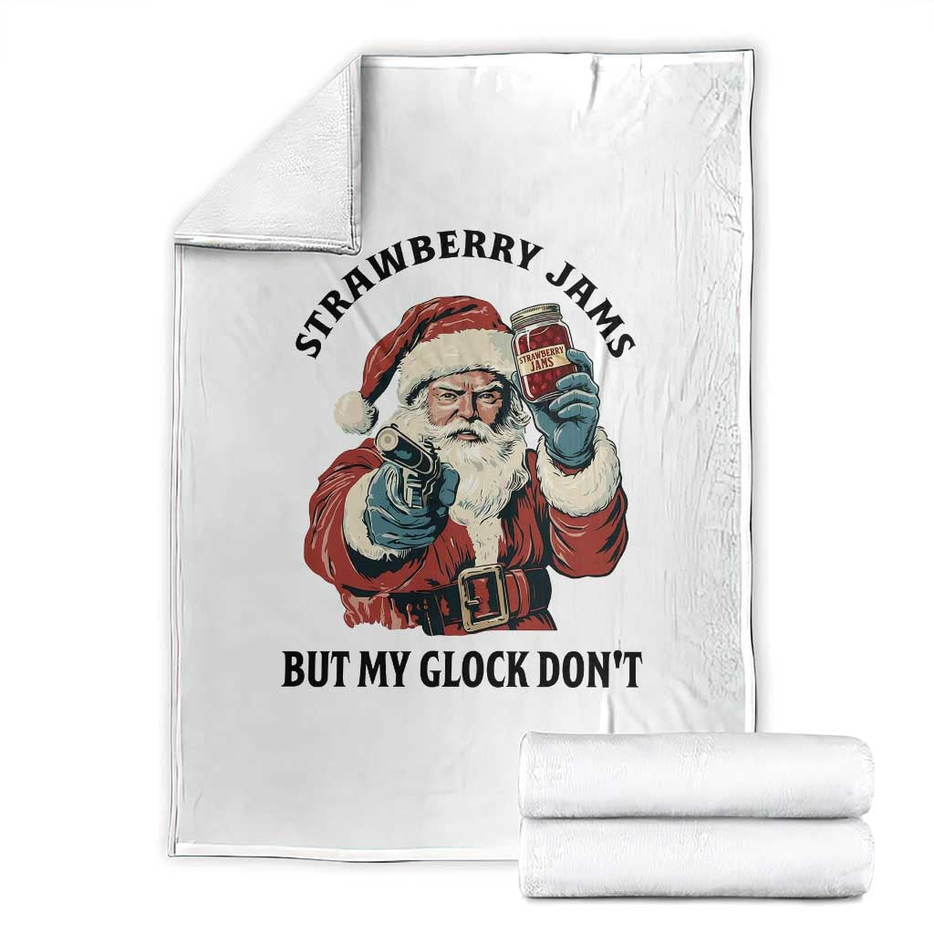 Funny Santa Gun Christmas Throw Blanket Strawberry Jams But My Gun Do Not TS14 White Print Your Wear
