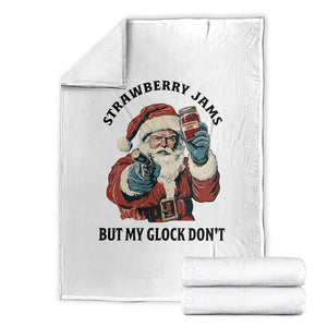 Funny Santa Gun Christmas Throw Blanket Strawberry Jams But My Gun Do Not TS14 White Print Your Wear