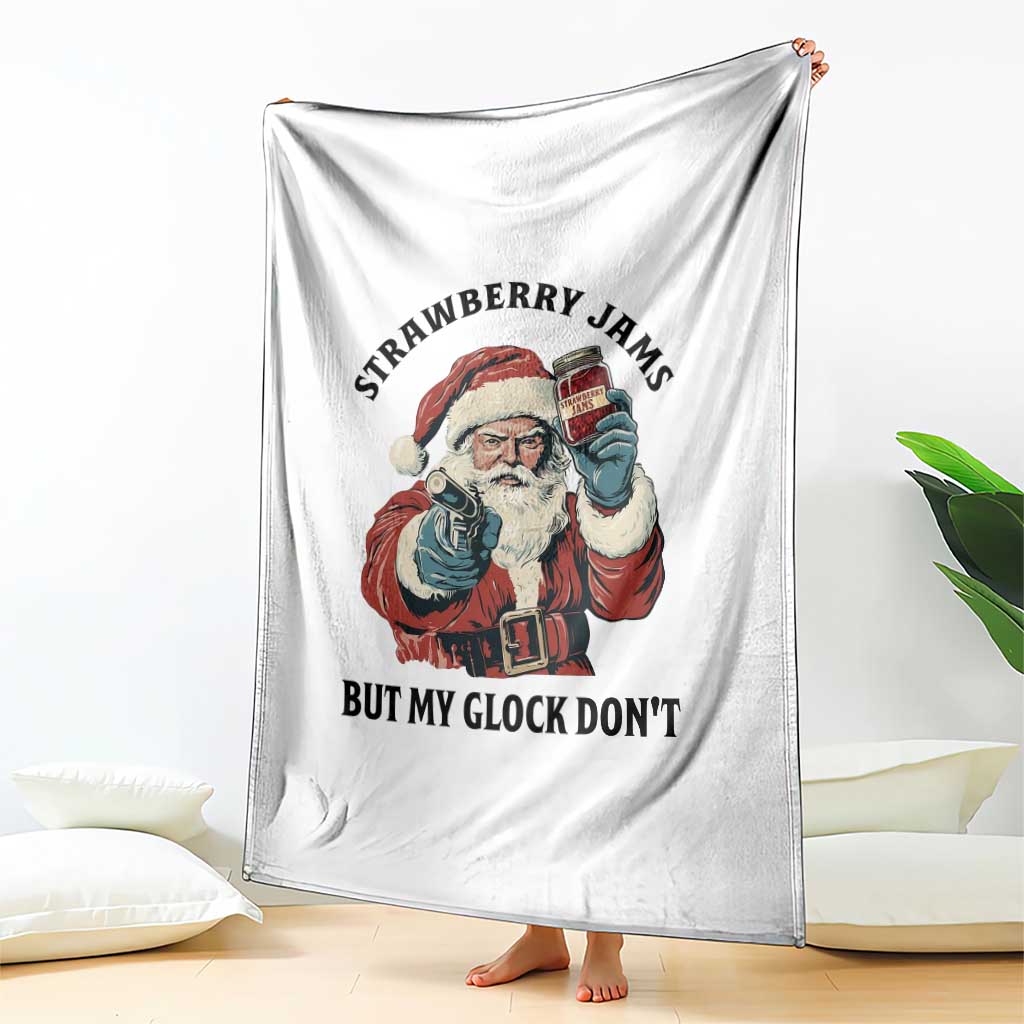 Funny Santa Gun Christmas Throw Blanket Strawberry Jams But My Gun Do Not TS14 Print Your Wear