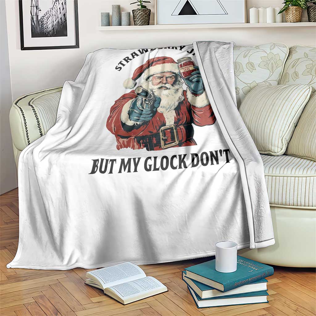 Funny Santa Gun Christmas Throw Blanket Strawberry Jams But My Gun Do Not TS14 Print Your Wear