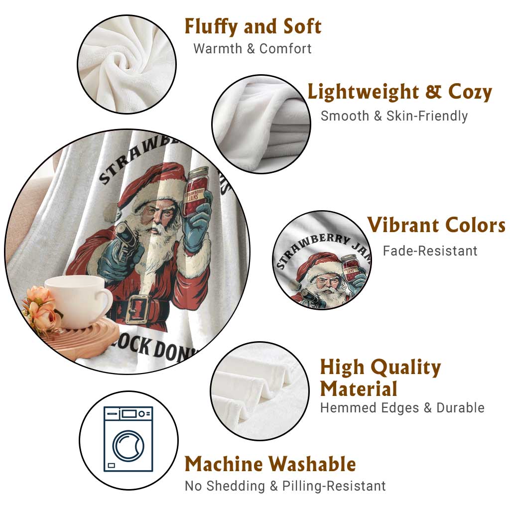 Funny Santa Gun Christmas Throw Blanket Strawberry Jams But My Gun Do Not TS14 Print Your Wear