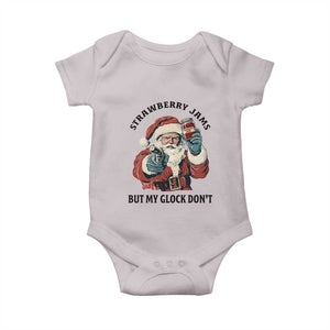 Funny Santa Gun Christmas Baby Onesie Strawberry Jams But My Gun Do Not TS14 Ice Gray Print Your Wear
