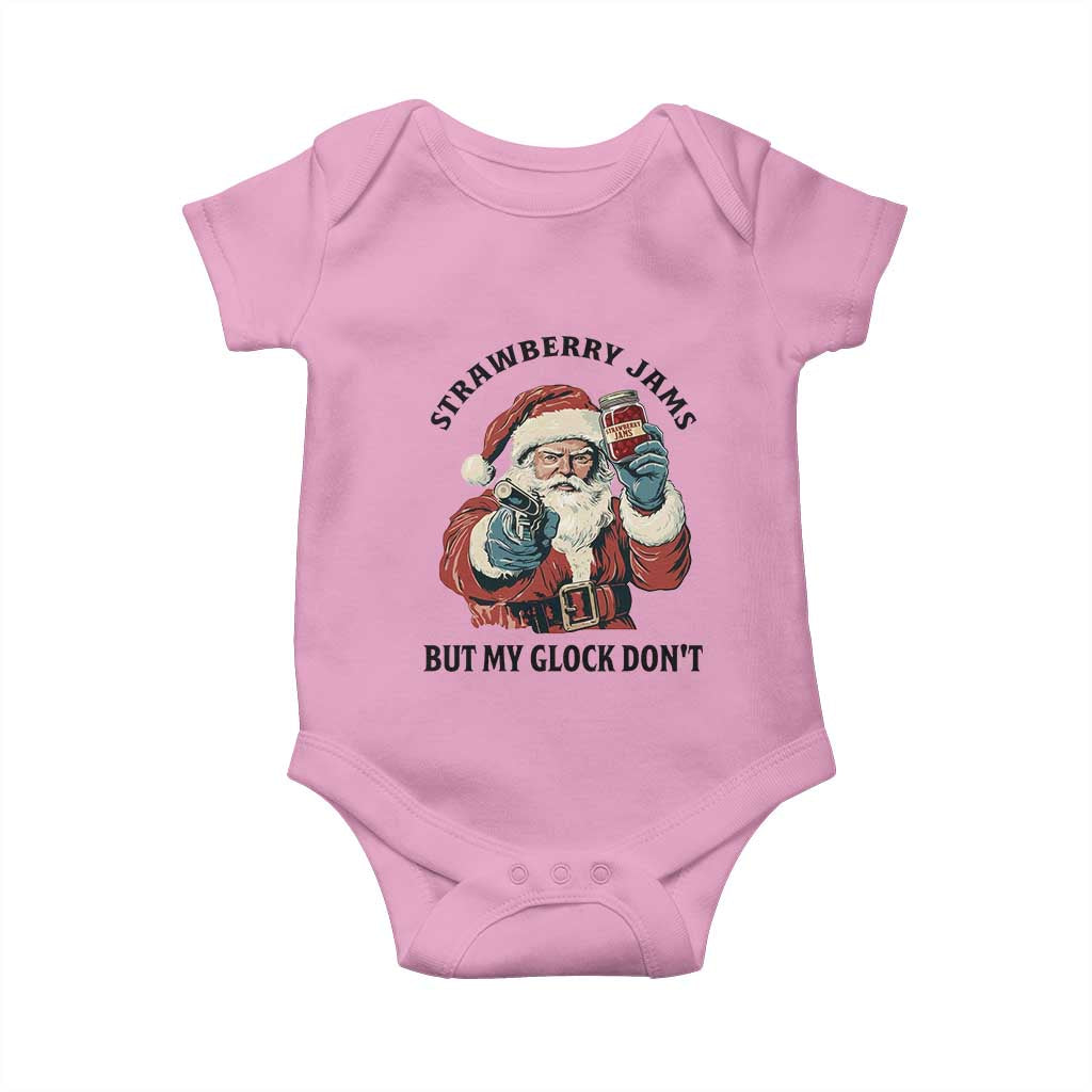Funny Santa Gun Christmas Baby Onesie Strawberry Jams But My Gun Do Not TS14 Light Pink Print Your Wear