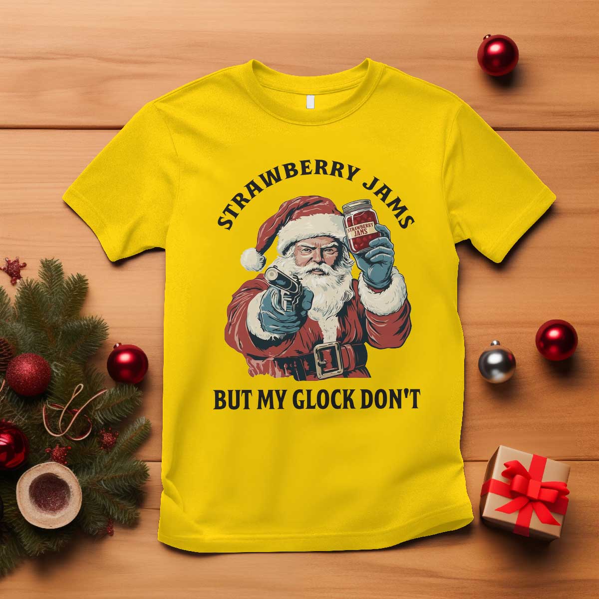 Funny Santa Gun Christmas T Shirt Strawberry Jams But My Gun Do Not TS14 Daisy Print Your Wear
