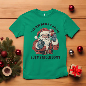 Funny Santa Gun Christmas T Shirt Strawberry Jams But My Gun Do Not TS14 Irish Green Print Your Wear