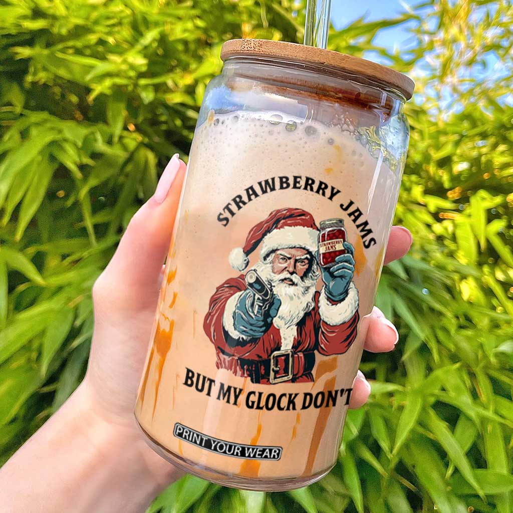 Funny Santa Gun Christmas Glass Can Strawberry Jams But My Gun Do Not TS14 White Print Your Wear