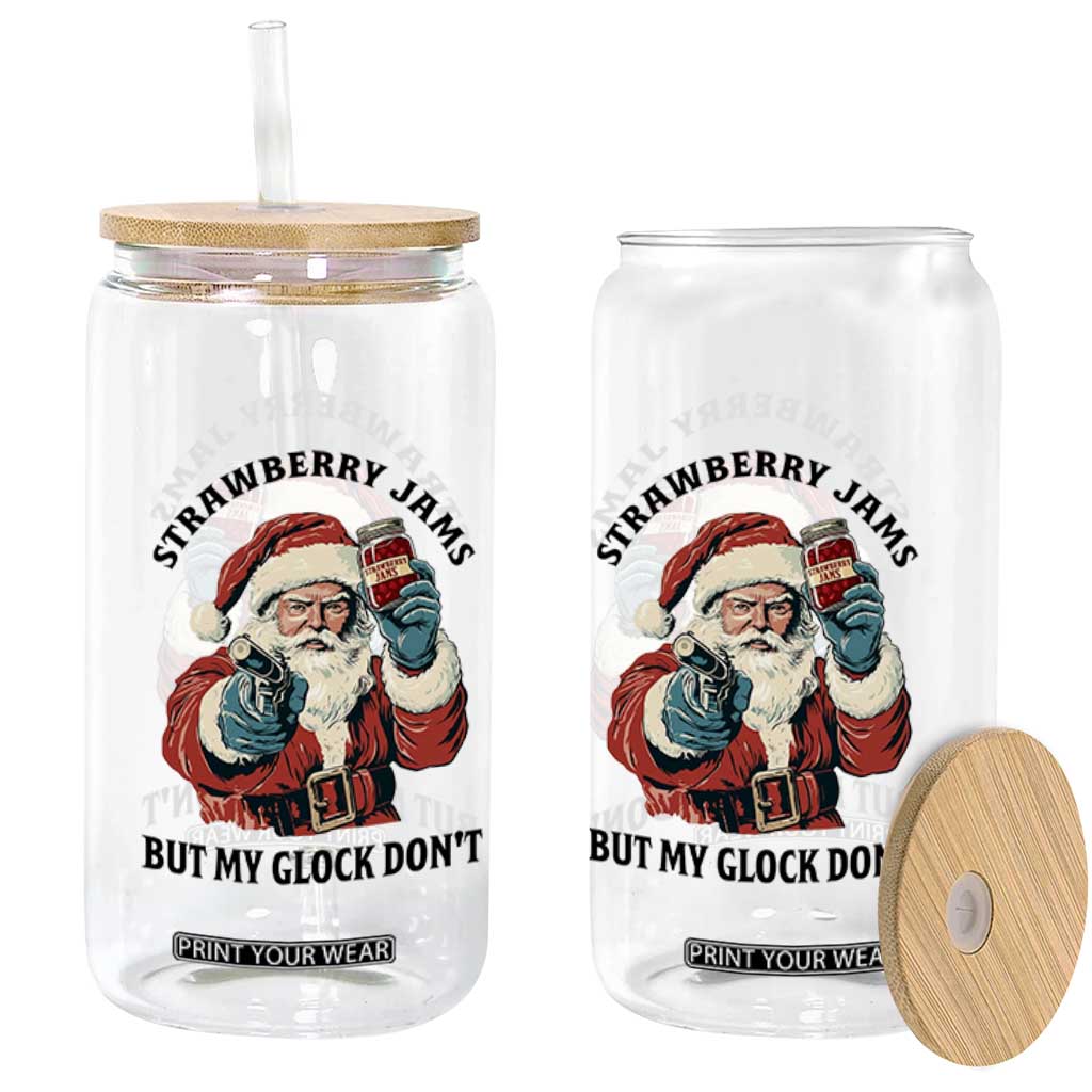 Funny Santa Gun Christmas Glass Can Strawberry Jams But My Gun Do Not TS14 Print Your Wear